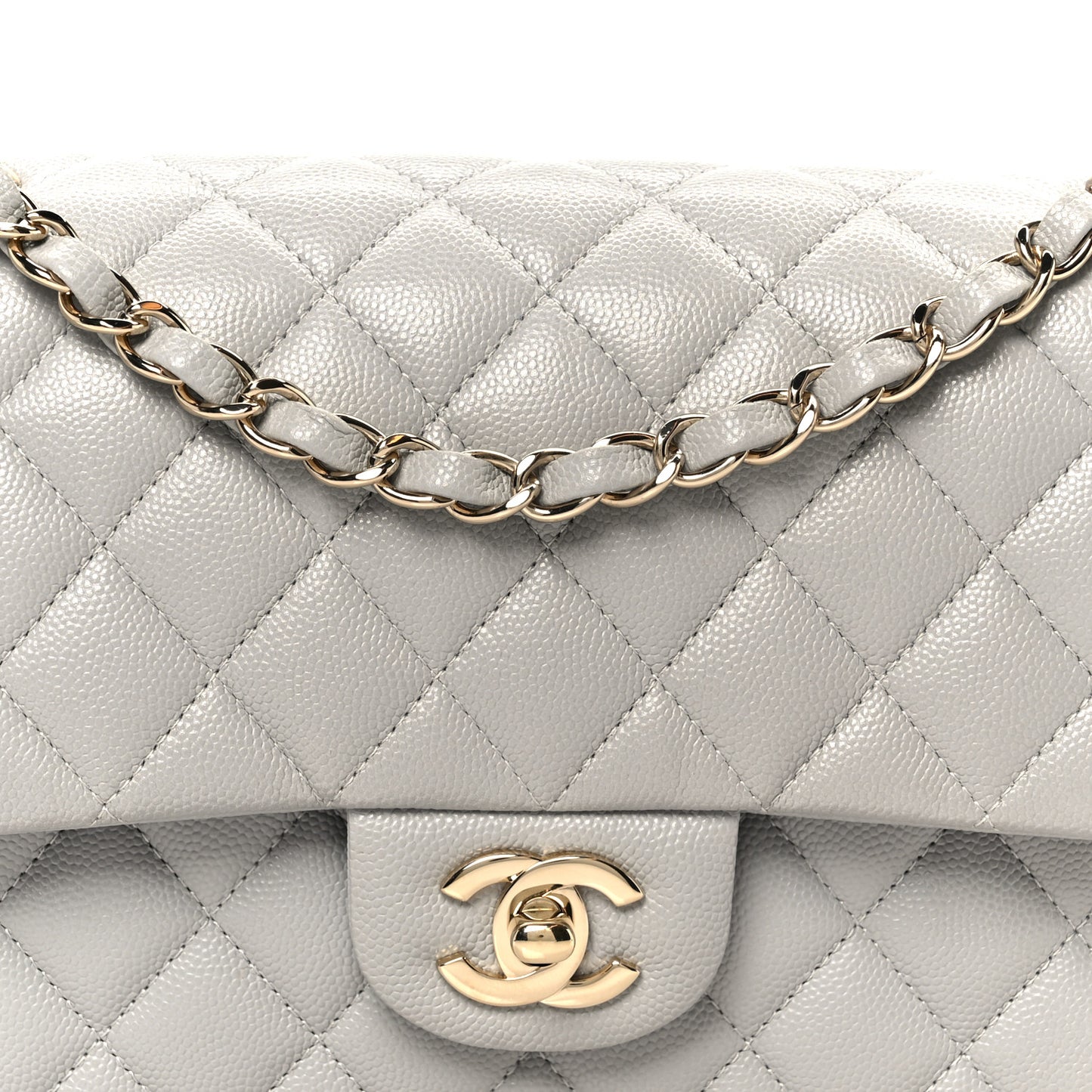 Caviar Quilted Medium Double Flap Grey