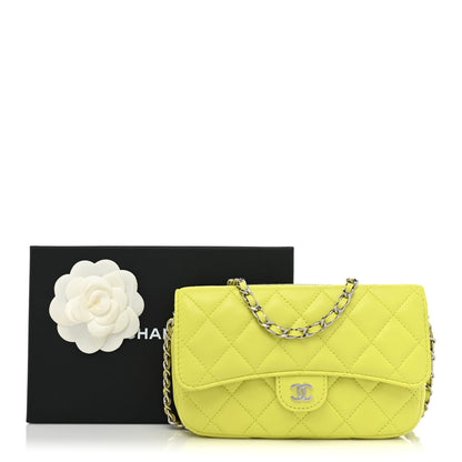 Chanel Lambskin Quilted Flap Phone Holder With Chain Yellow 10 of 10