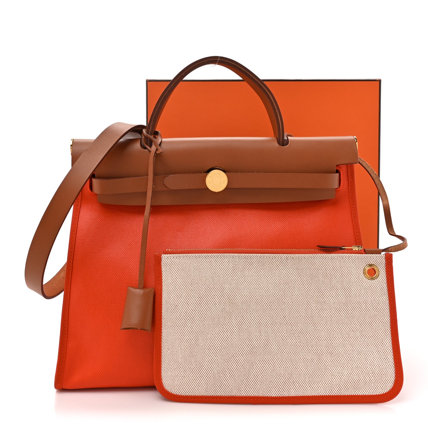 Hermes Toile H Berline Vache Hunter Herbag Zip 31 PM Capucine Fauve 16 of 16