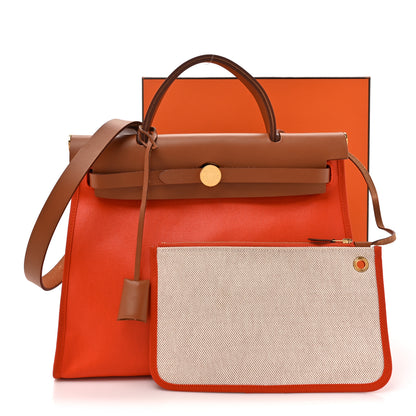 Hermes Toile H Berline Vache Hunter Herbag Zip 31 PM Capucine Fauve 16 of 16