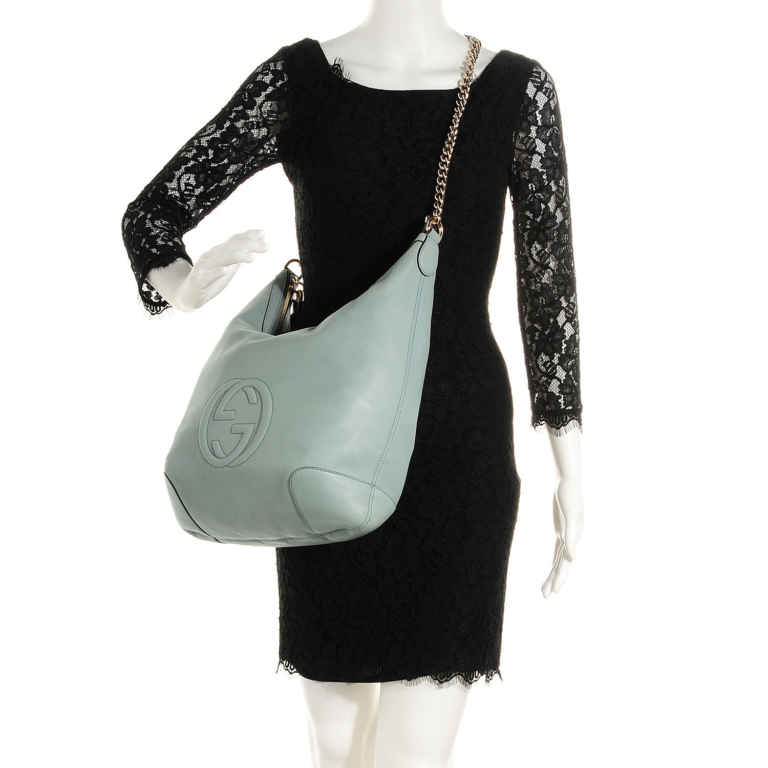 Gucci Calfskin Medium Soho Chain Hobo Splash Blue 2 of 9