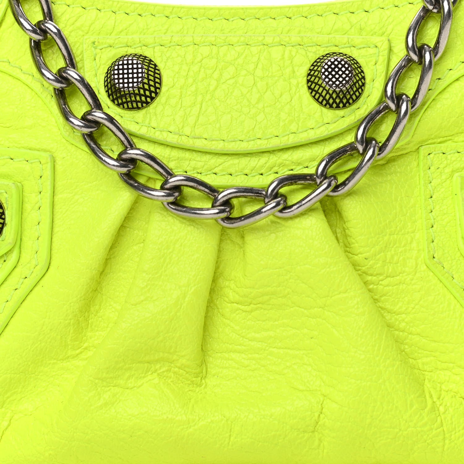 Balenciaga Agneau Arena Le Cagole Mini Purse With Chain Fluo Yellow 8 of 10