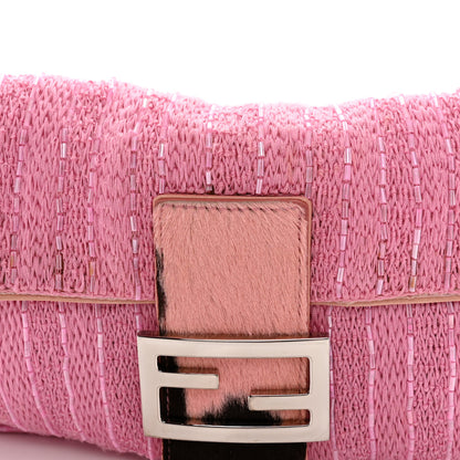 Fendi Knit Calf Hair Beaded Baguette Pink 7 of 14