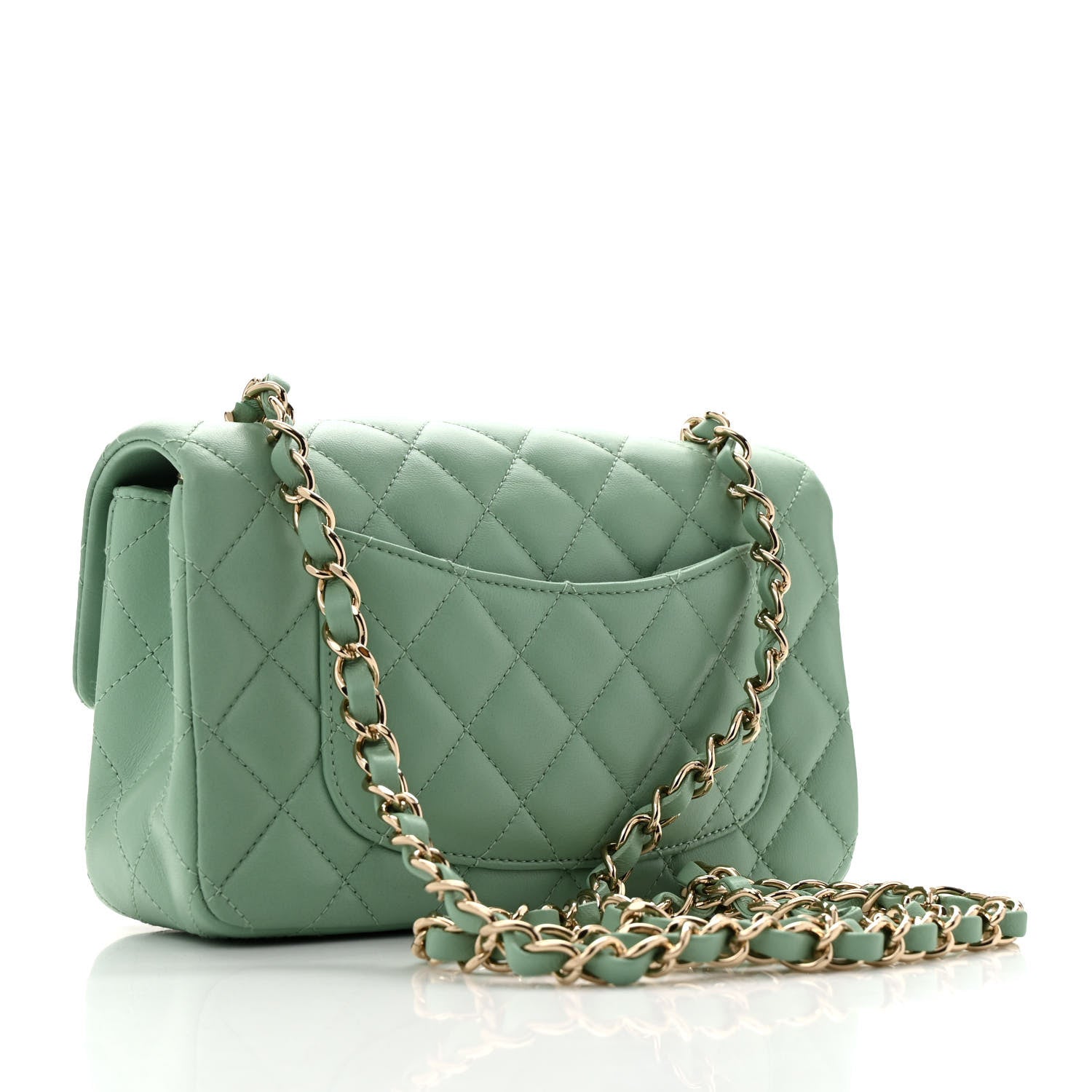 Chanel Lambskin Quilted Mini Rectangular Flap Light Green 3 of 10