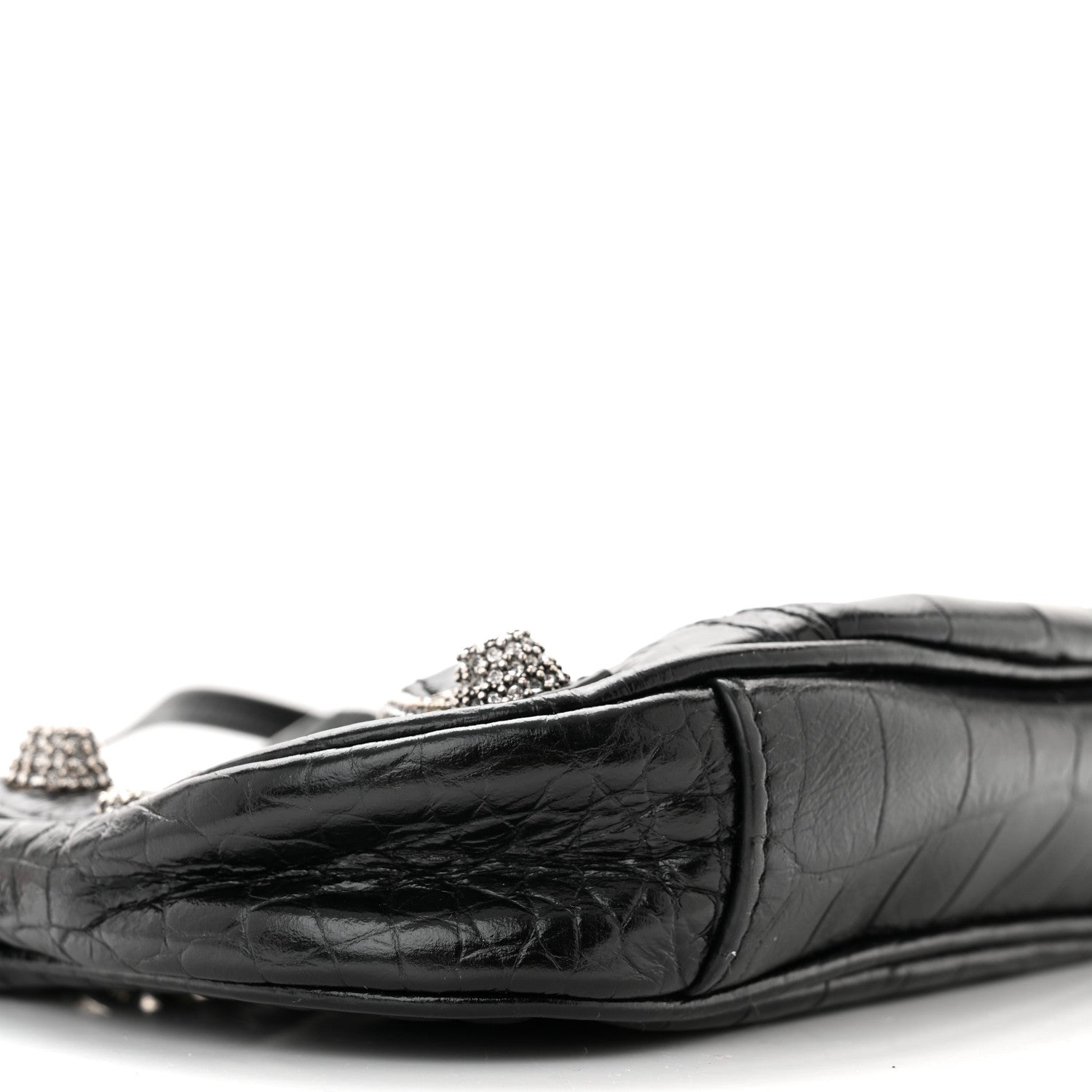 Balenciaga Extra Supple Calfskin Crystal Crocodile Embossed Le Cagole Mini Purse With Chain Black 9 of 12