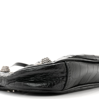 Balenciaga Extra Supple Calfskin Crystal Crocodile Embossed Le Cagole Mini Purse With Chain Black 9 of 12