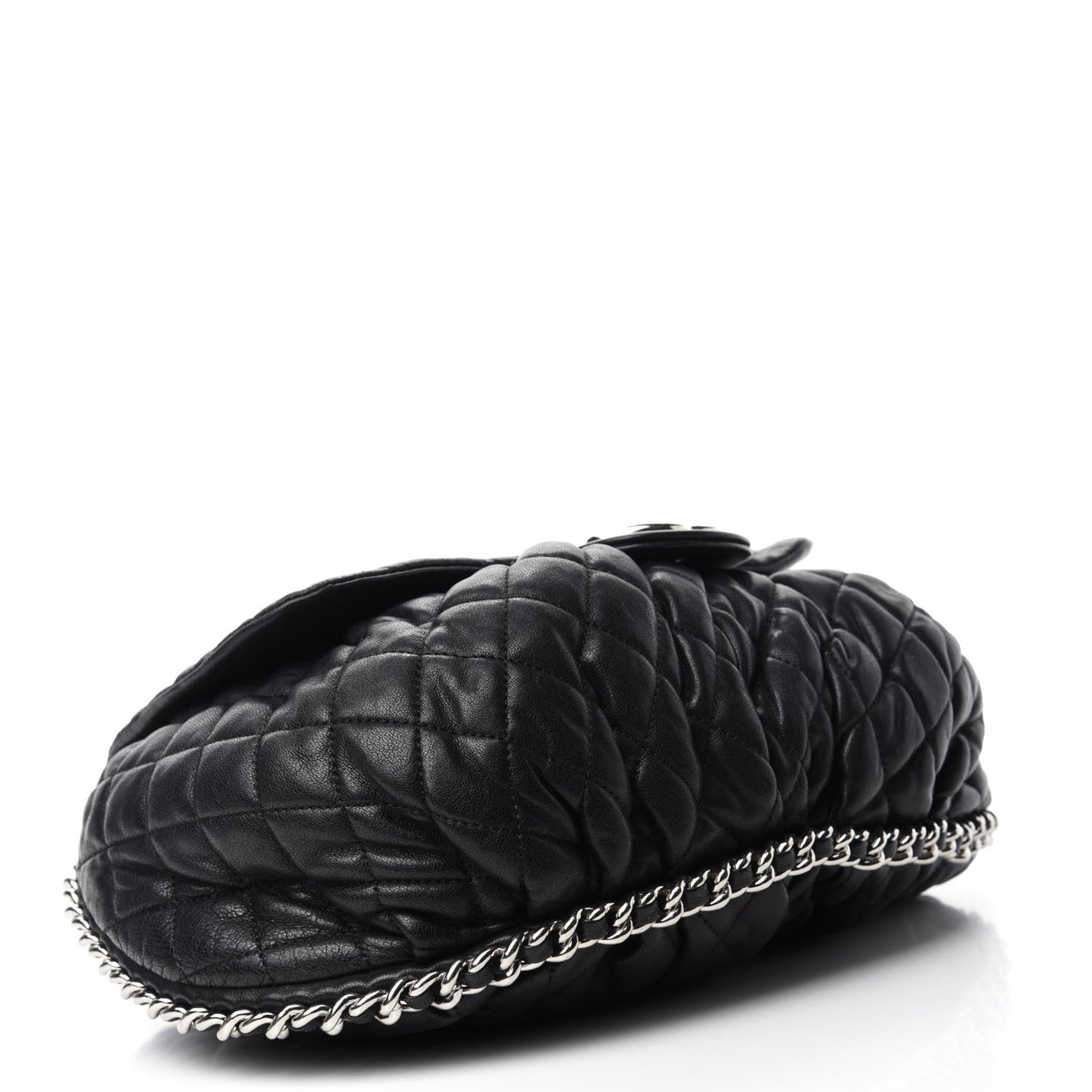 Washed Lambskin Quilted Large Chain Around Messenger Black