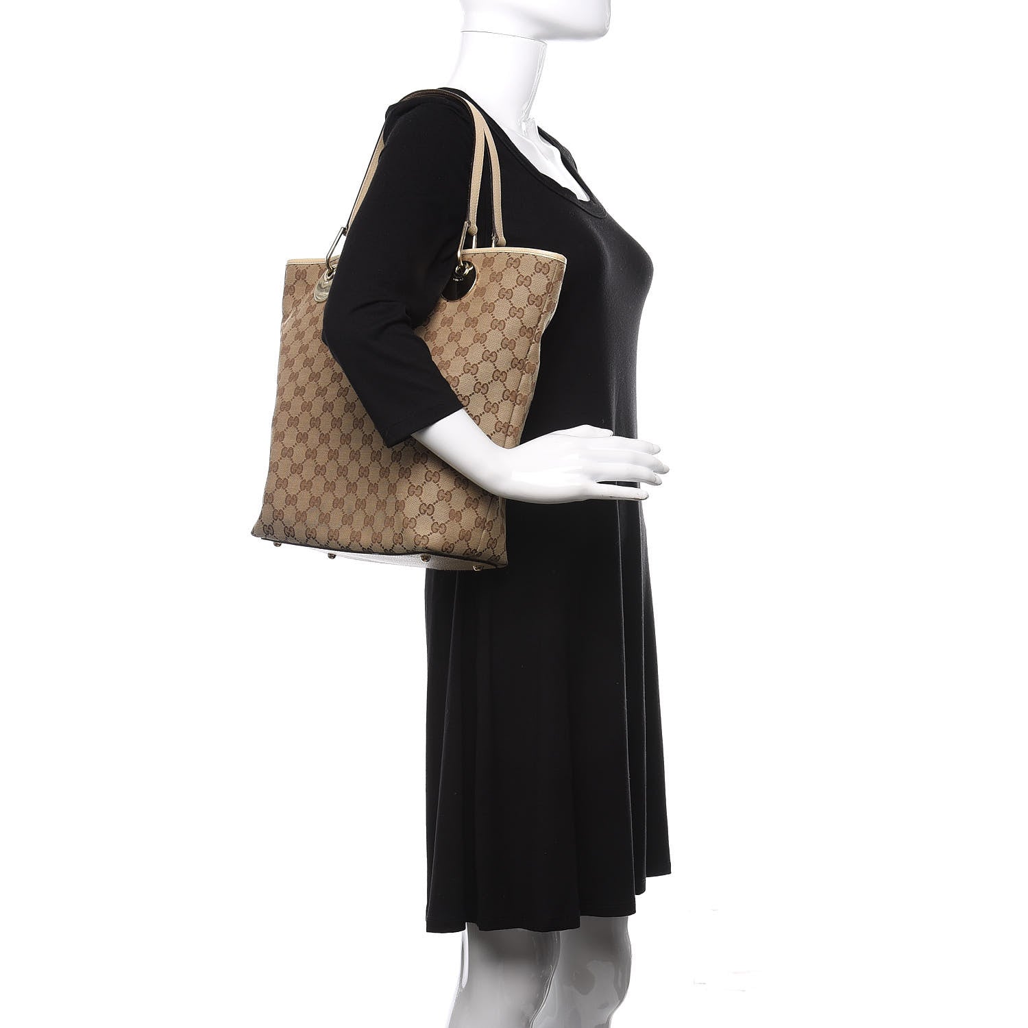 Gucci Monogram Large Eclipse Tote Beige White 2 of 13