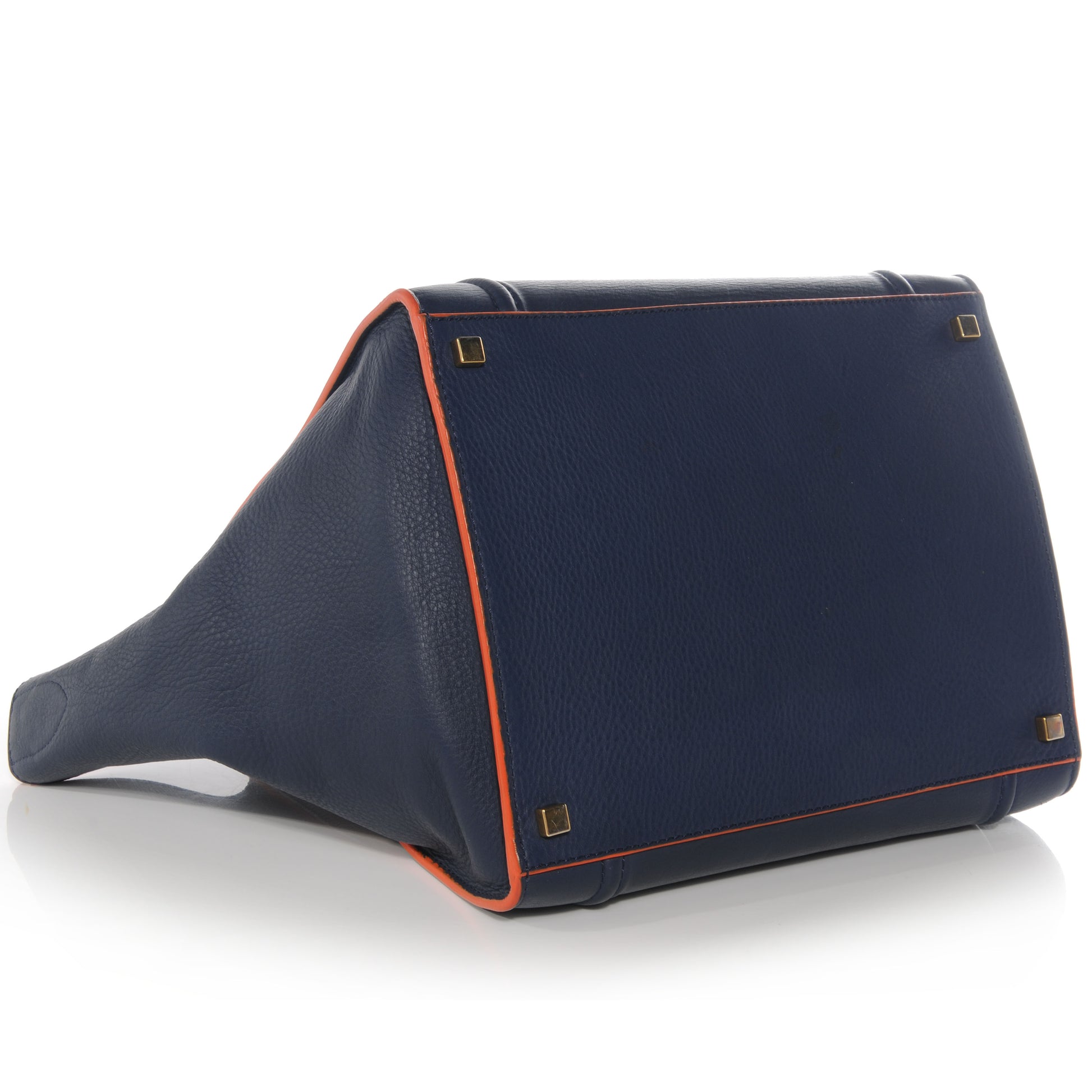 Celine Drummed Leather Medium Phantom Luggage Royal Blue Orange Trim 4 of 8
