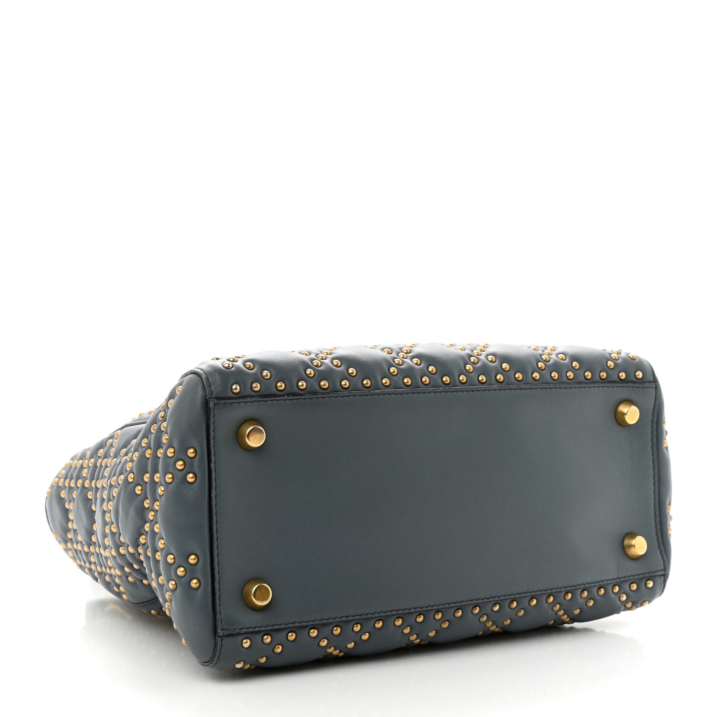 Calfskin Cannage Studded Medium Supple Lady Dior Grey