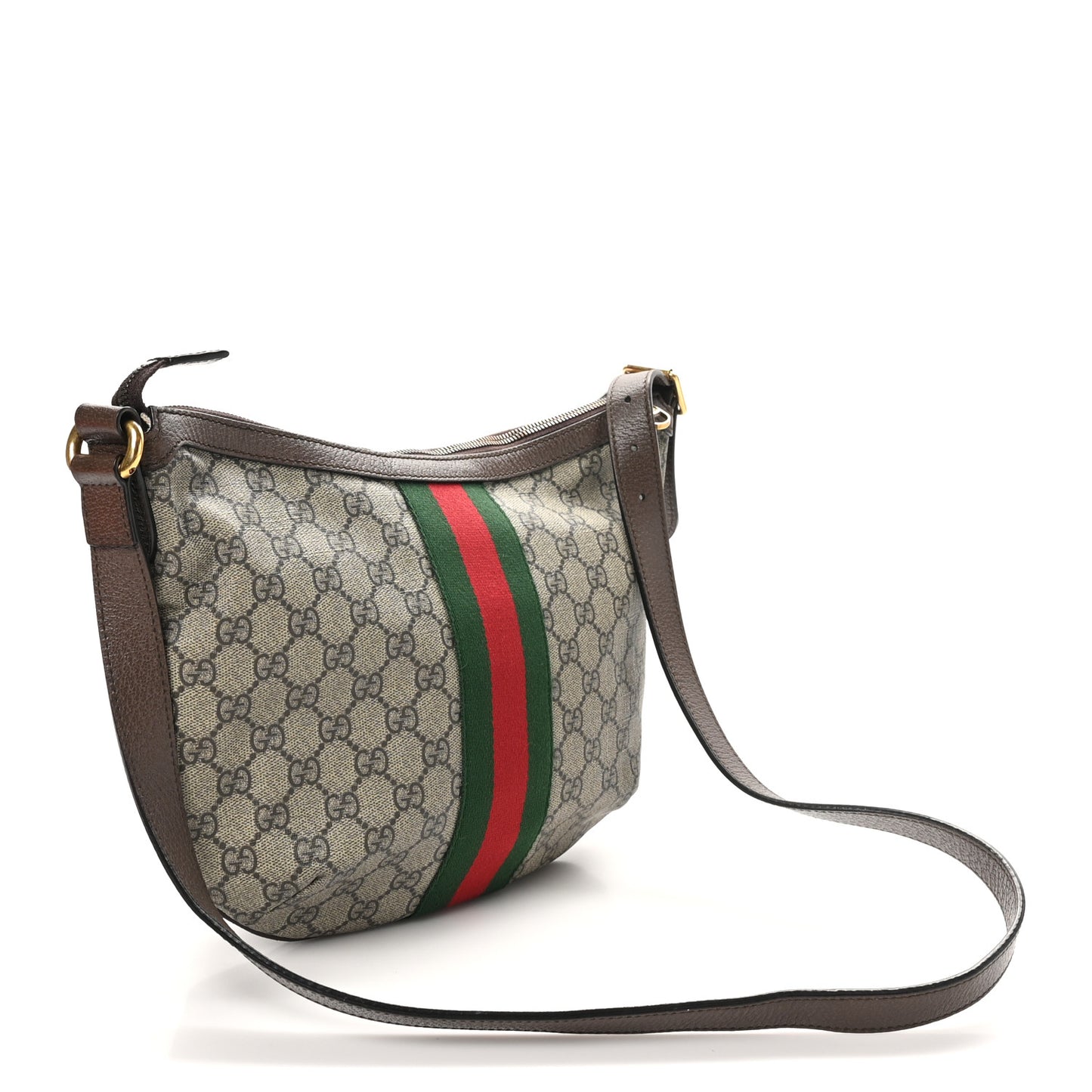 GG Supreme Monogram Web Small Ophidia Half Moon Hobo Brown