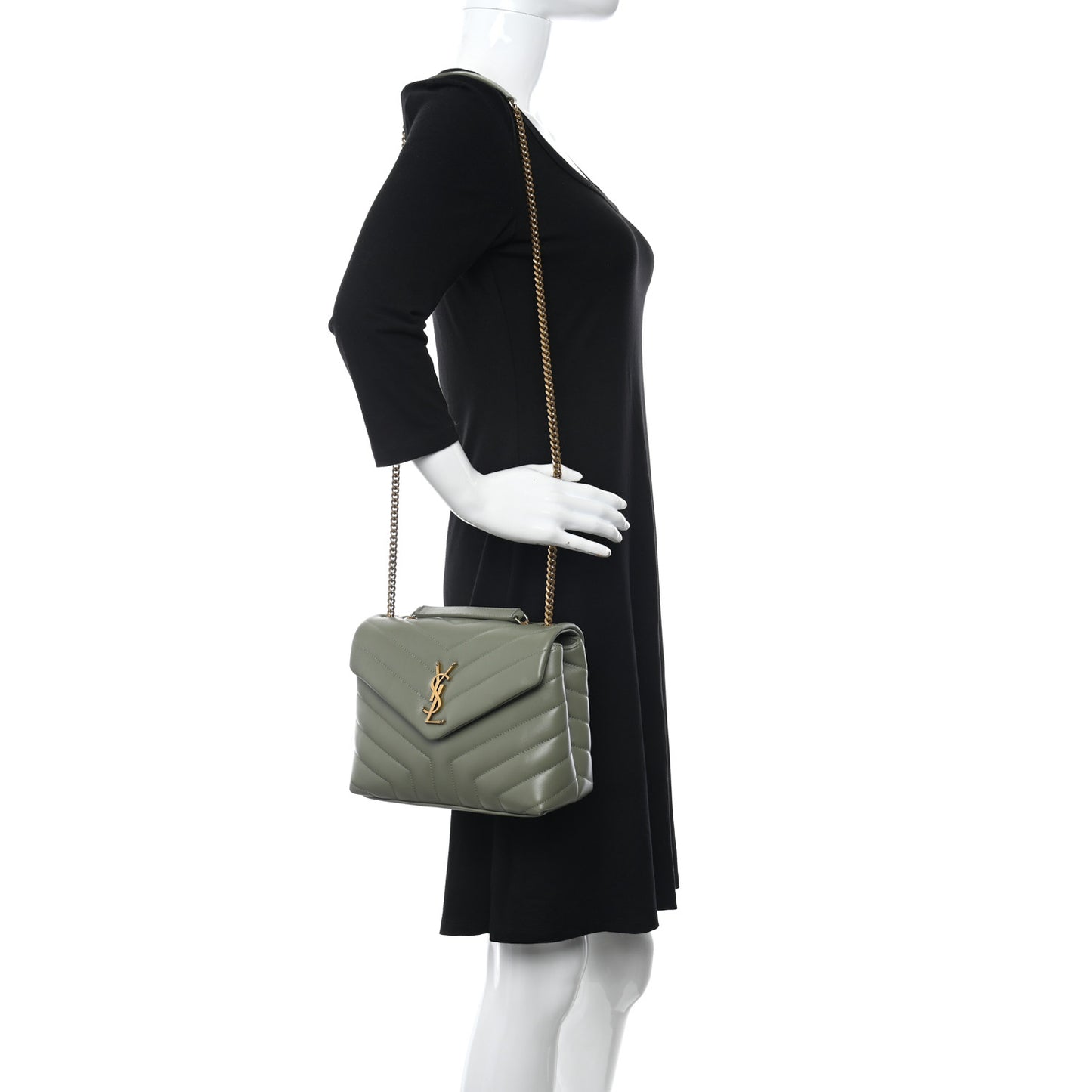 Calfskin Y Quilted Monogram Small Loulou Chain Satchel Light Sage