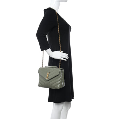 Saint Laurent Calfskin Y Quilted Monogram Small Loulou Chain Satchel Light Sage 2 of 7