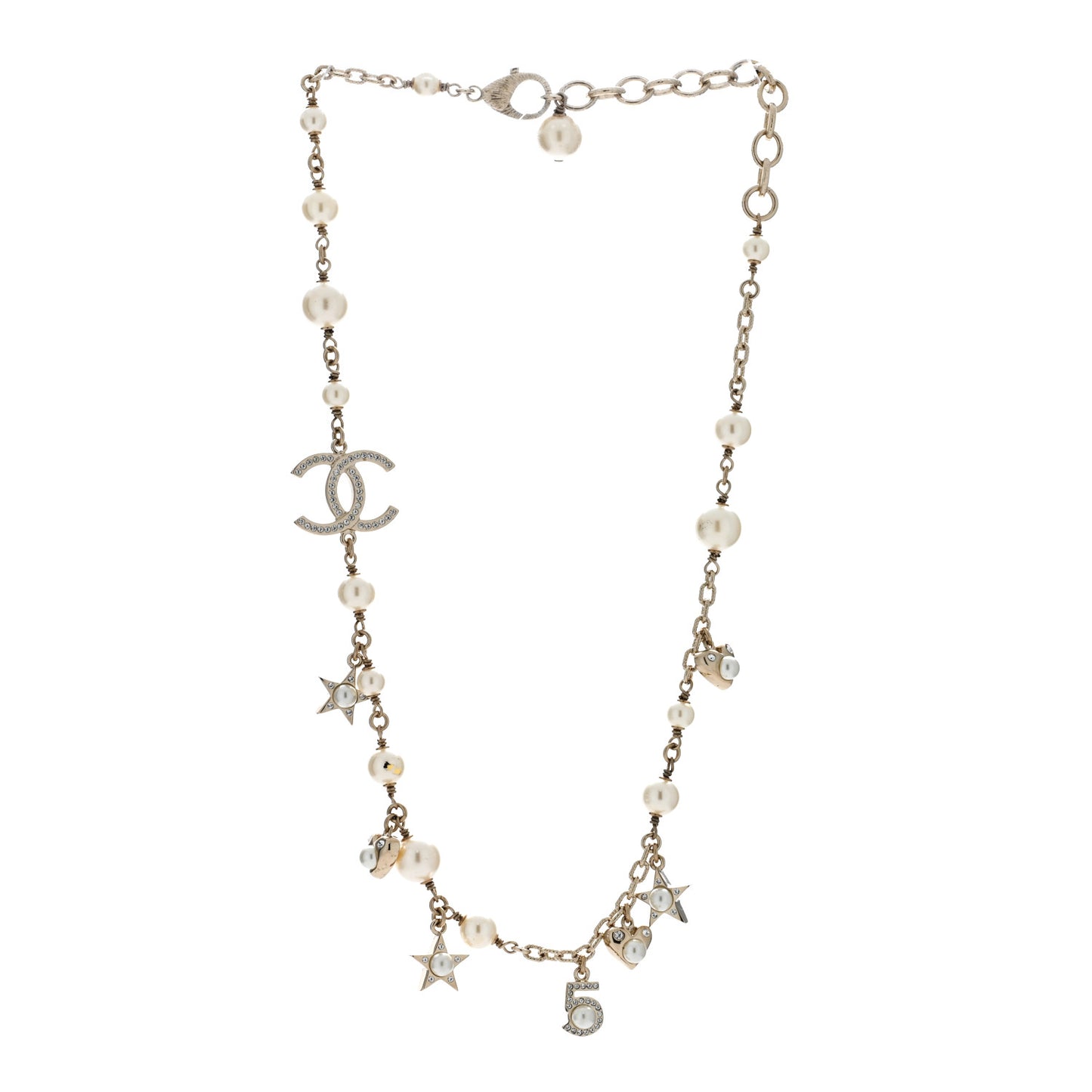 Metal Crystal Pearl CC Star Short Necklace Gold