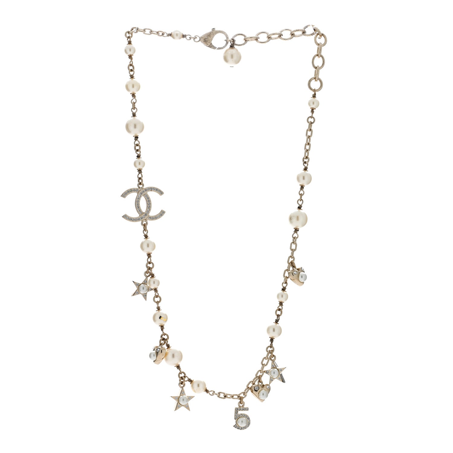 Chanel Metal Crystal Pearl CC Star Short Necklace Gold 3 of 4
