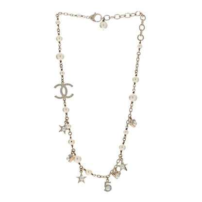 Chanel Metal Crystal Pearl CC Star Short Necklace Gold 3 of 4