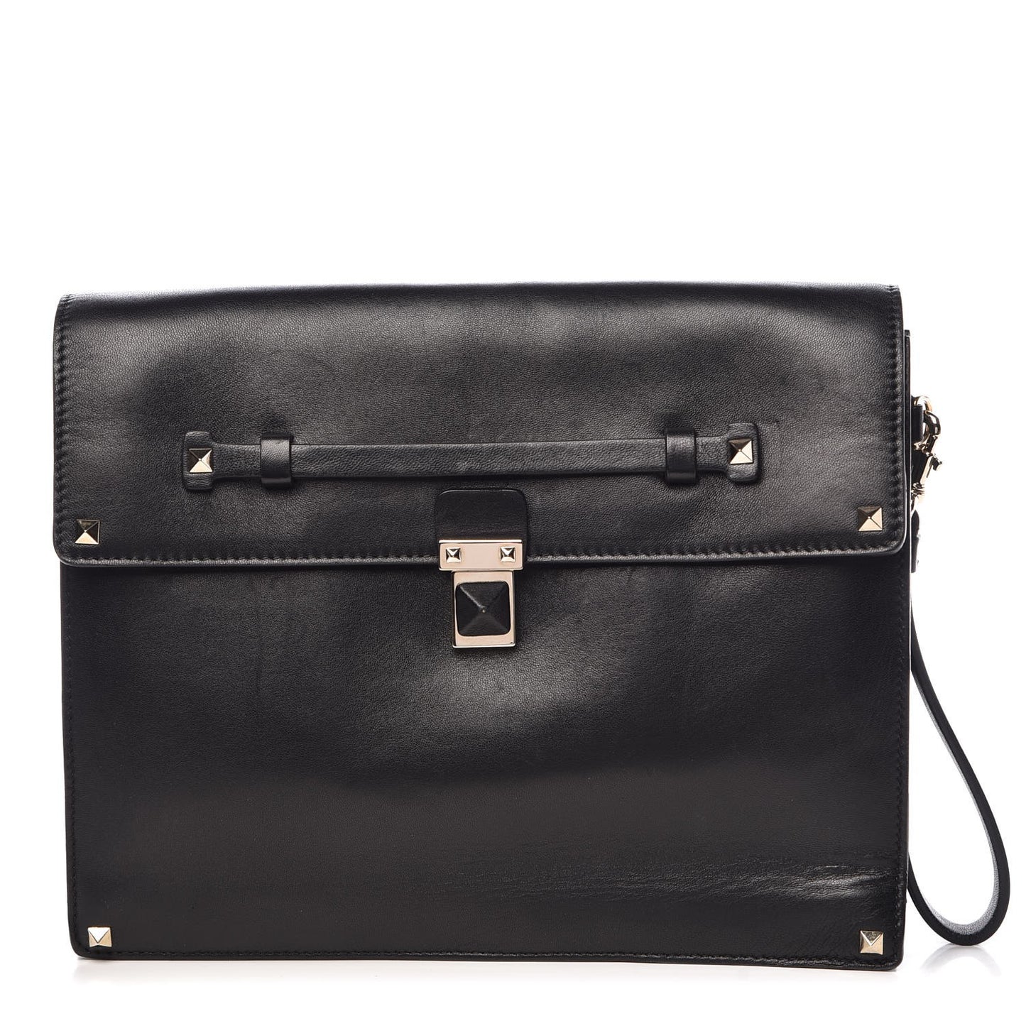 Vitello Rockstud Flap Clutch Bag Black
