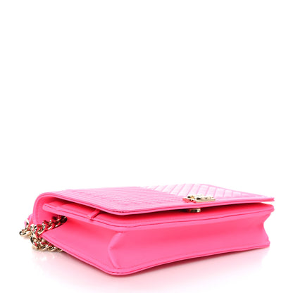 Chanel Patent Chevron Quilted Boy Wallet On Chain WOC Rose Pink 4 of 13