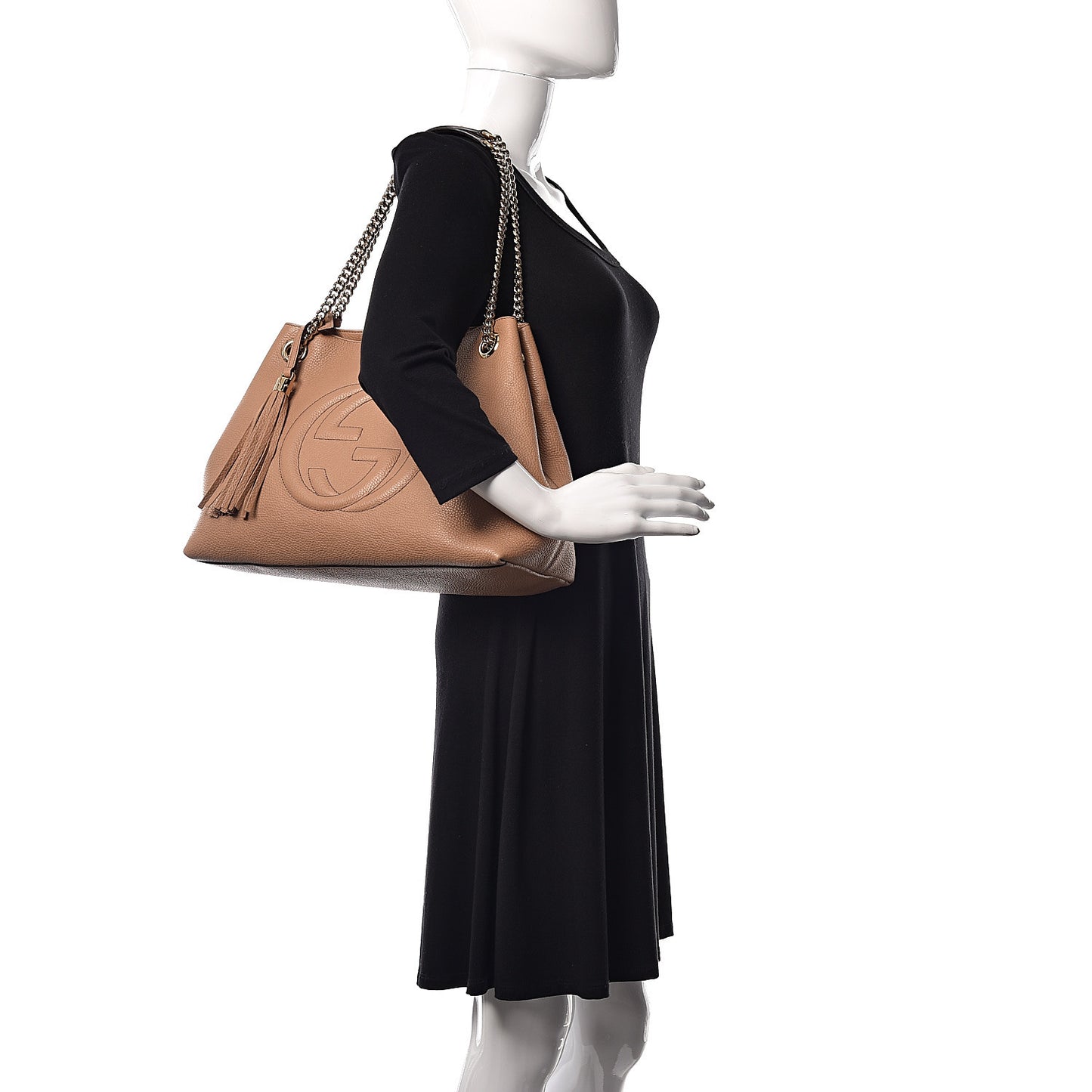 Pebbled Calfskin Medium Soho Chain Shoulder Bag Camelia