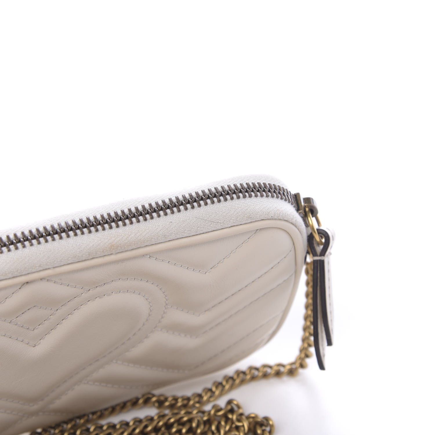 Gucci Calfskin Matelasse Mini GG Marmont Chain Crossbody Bag White 11 of 13