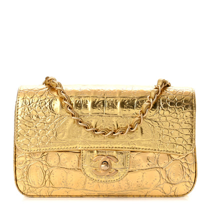 Chanel Metallic Calfskin Crocodile Embossed Cocodile Rectangular Mini Flap Gold 1 of 10
