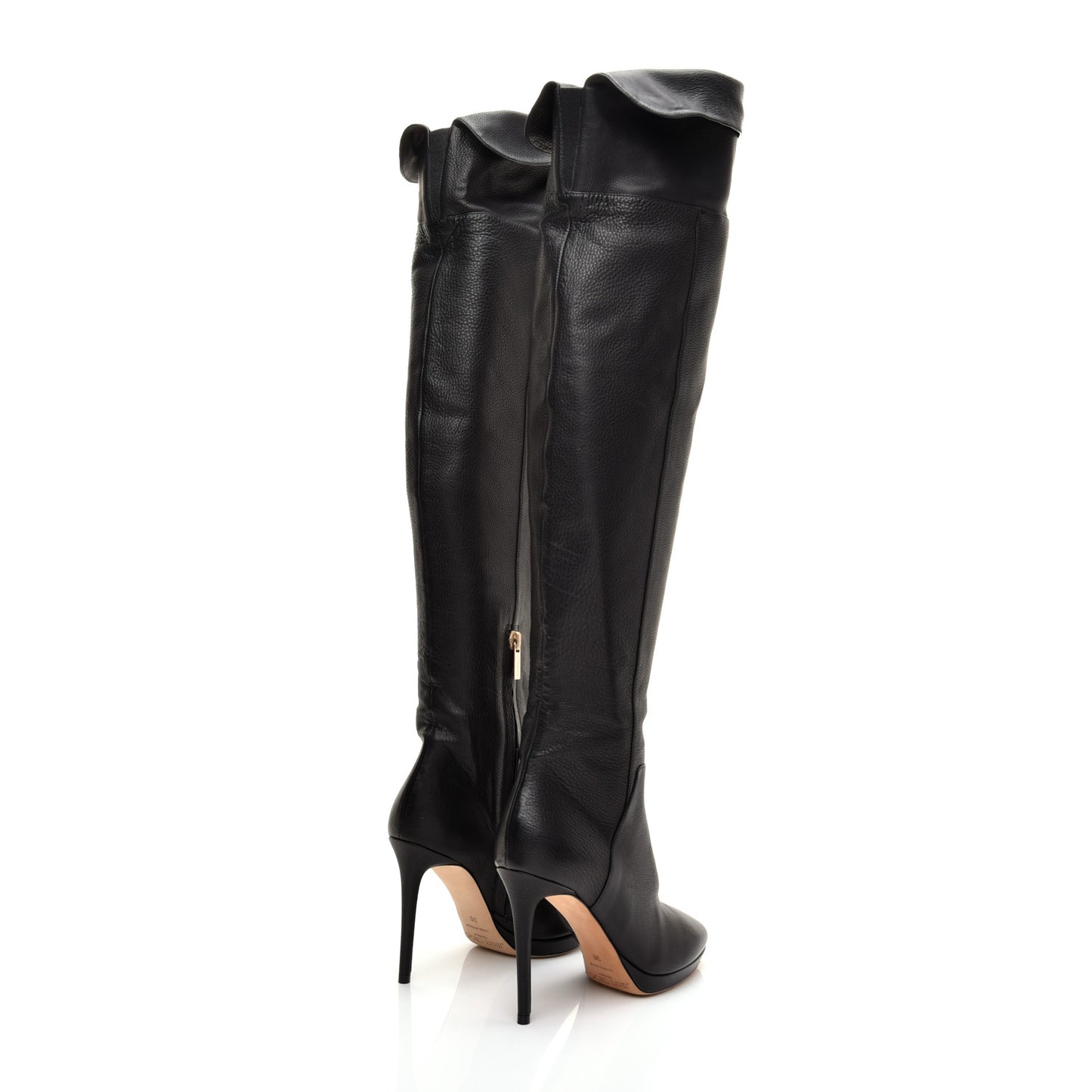 Grainy Calfskin Hayley 100 Over The Knee Boots 36 Black