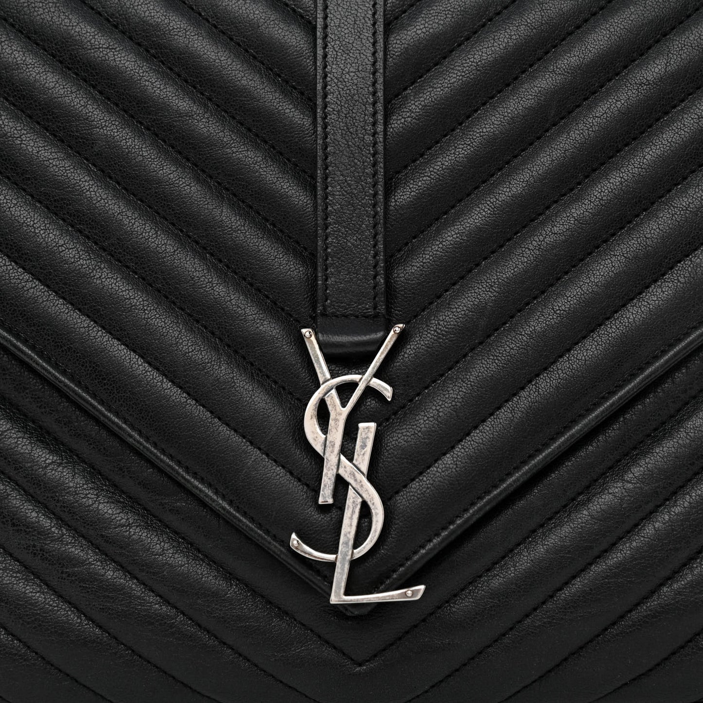 Sheepskin Matelasse Chevron Monogram Large College Satchel Black