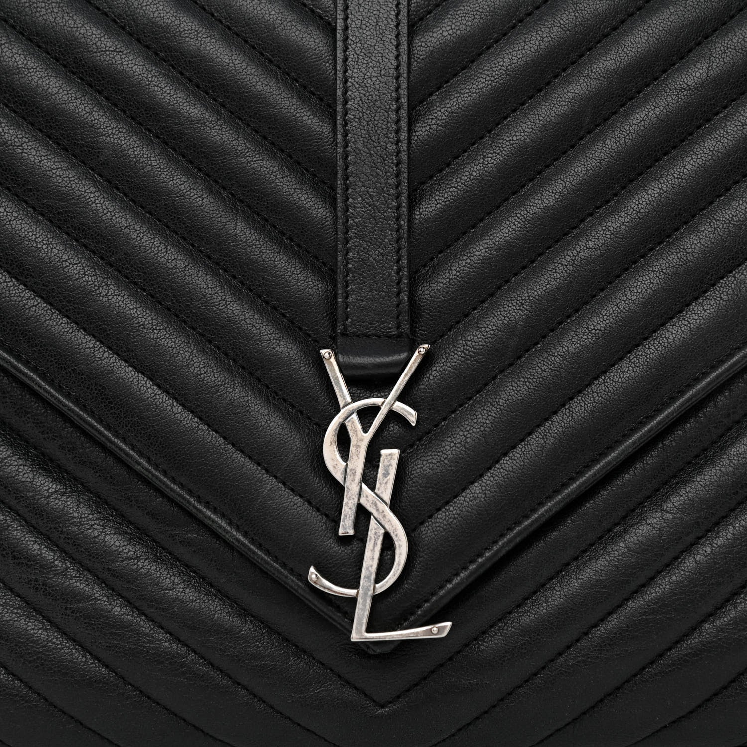 Saint Laurent Sheepskin Matelasse Chevron Monogram Large College Satchel Black 7 of 9