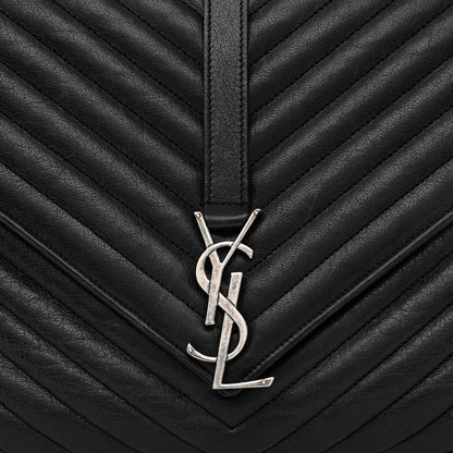 Saint Laurent Sheepskin Matelasse Chevron Monogram Large College Satchel Black 7 of 9