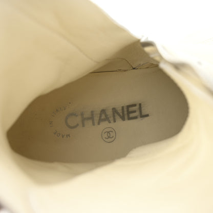 Chanel Calfskin Patent Cap Toe CC Lace Up Boots 38 Ivory Black 8 of 12