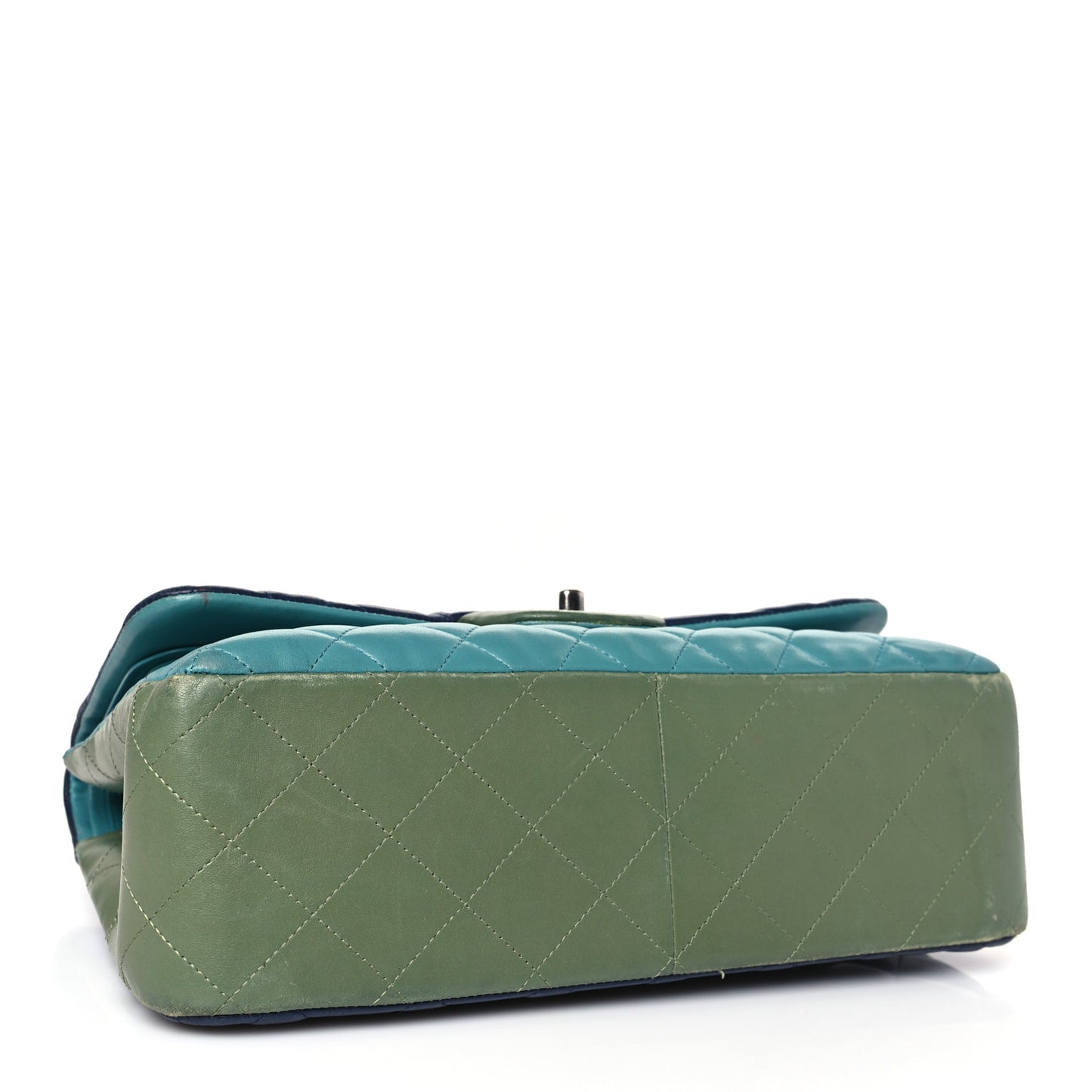 Lambskin Quilted Tri-Color Jumbo Double Flap Navy Blue Green