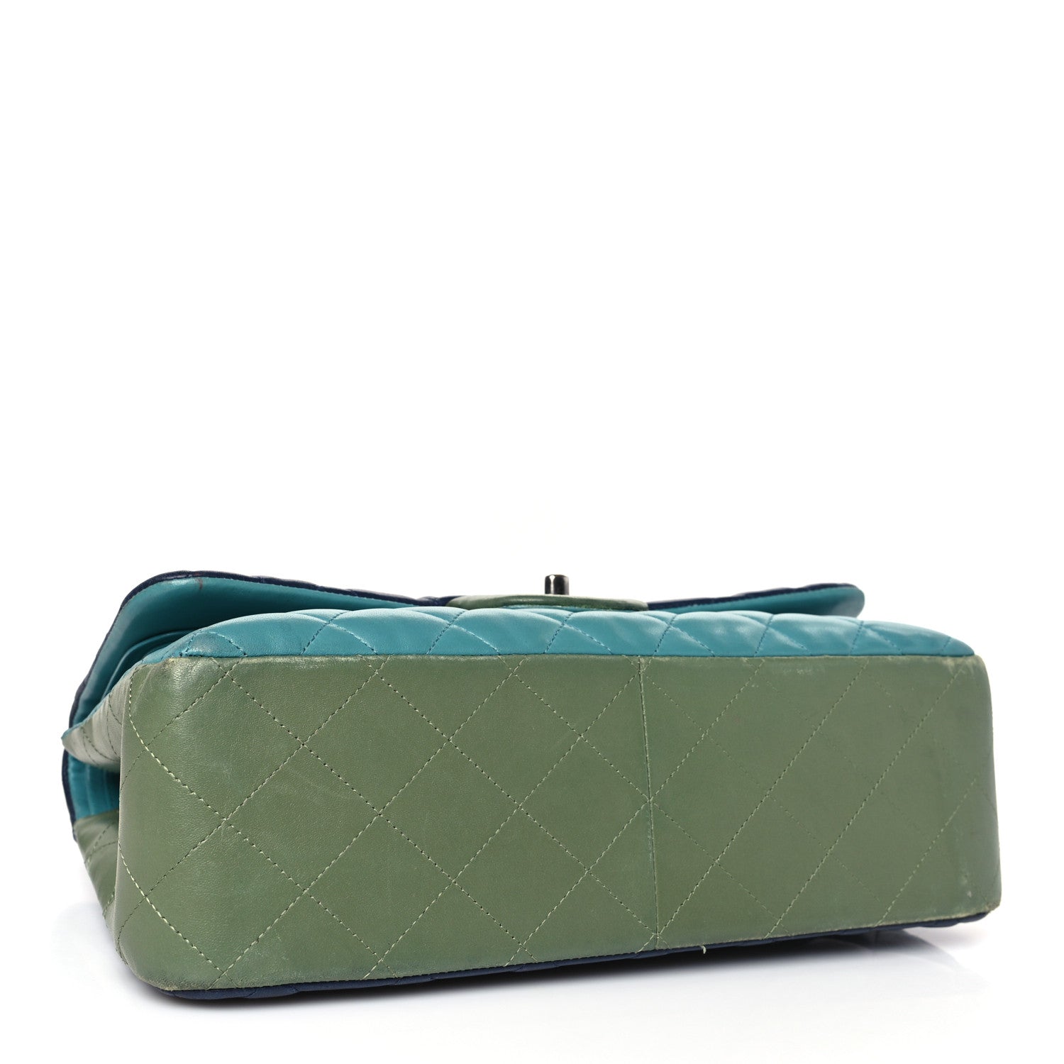Chanel Lambskin Quilted Tri-Color Jumbo Double Flap Navy Blue Green 5 of 13