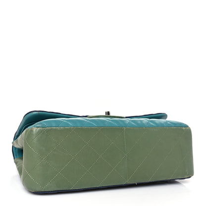 Chanel Lambskin Quilted Tri-Color Jumbo Double Flap Navy Blue Green 5 of 13