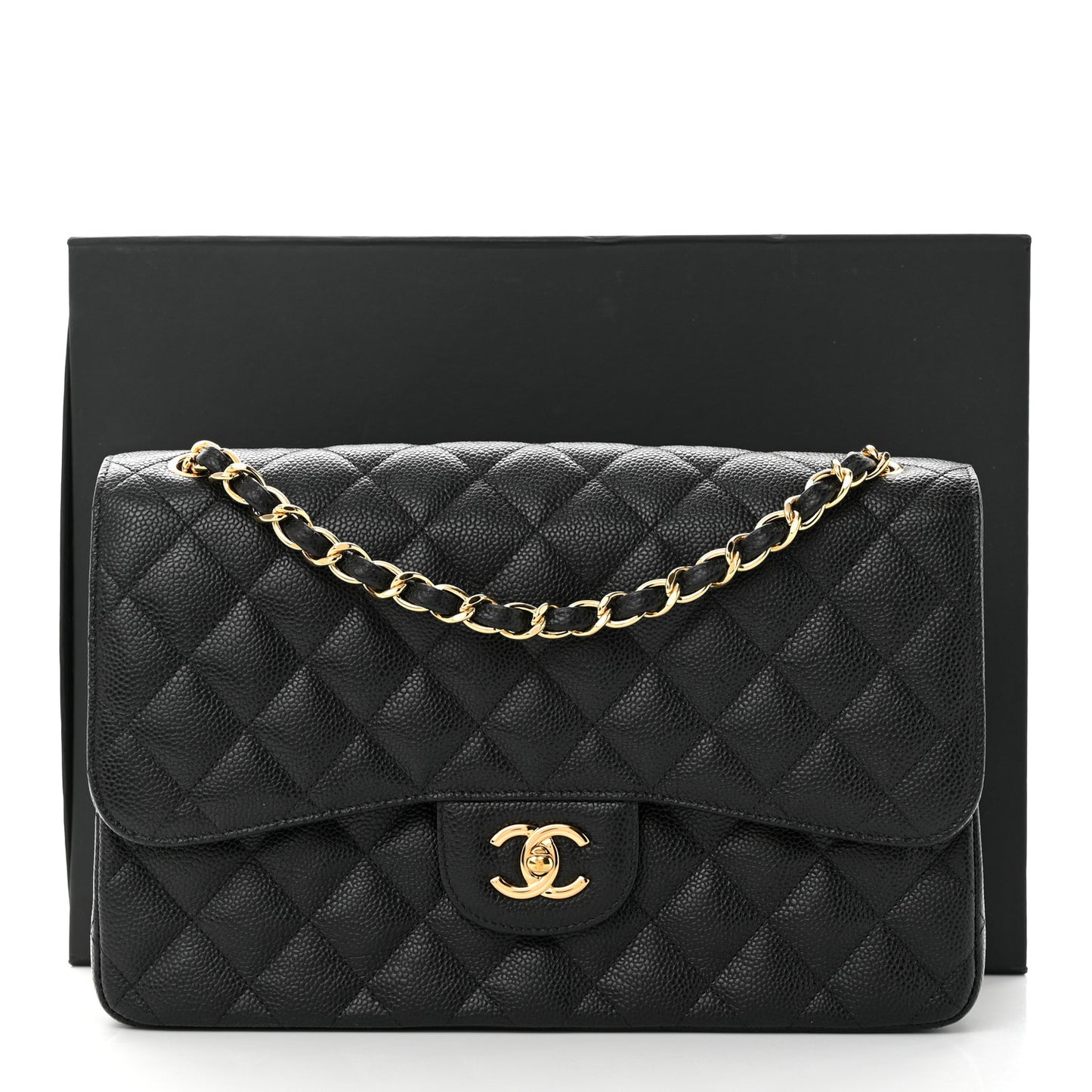 Caviar Quilted Jumbo Double Flap Black