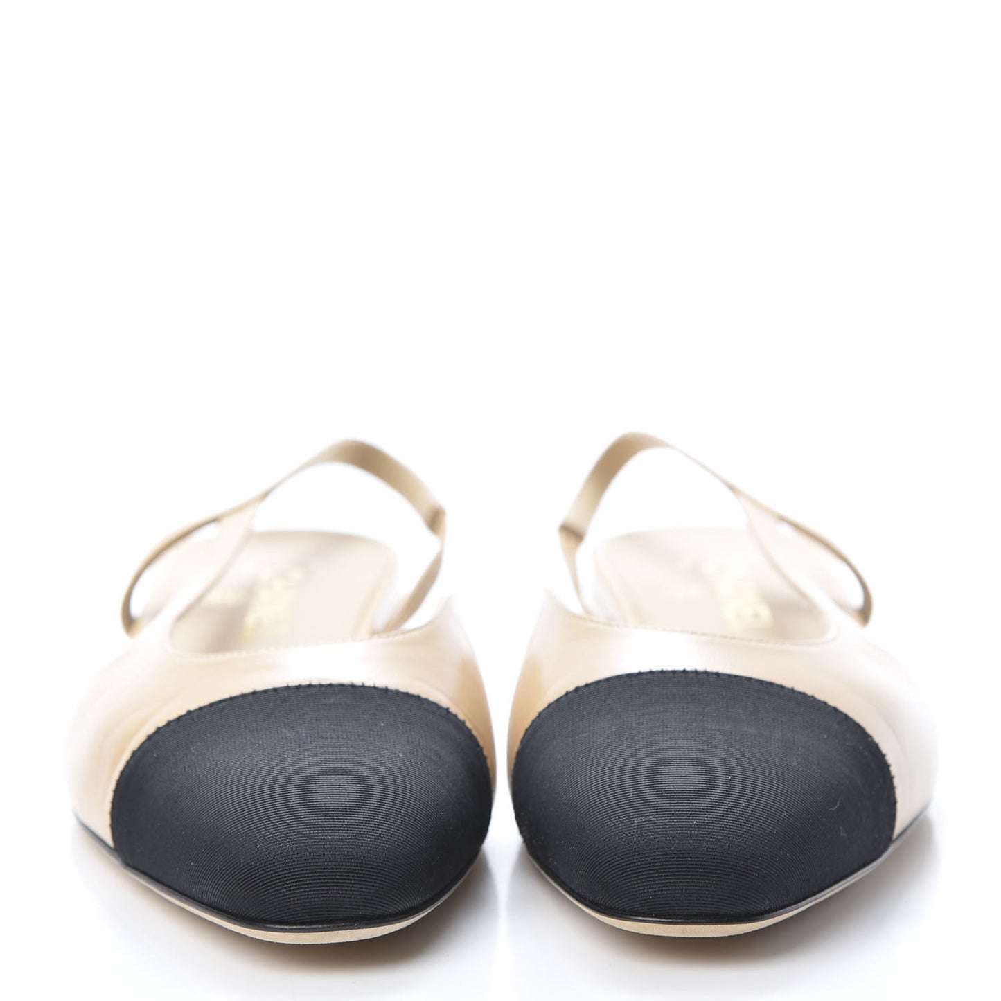 Goatskin Grosgrain Cap Toe CC Slingback Sandals 40.5 Beige Black