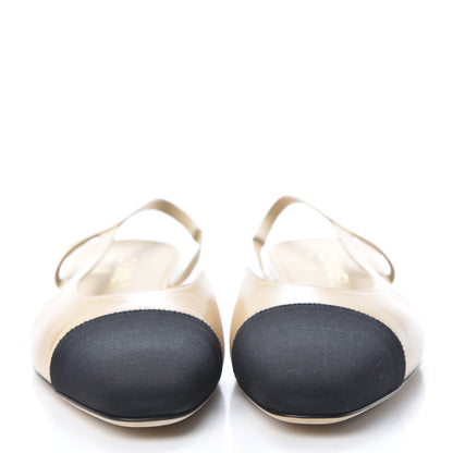 Chanel Goatskin Grosgrain Cap Toe CC Slingback Sandals 40.5 Beige Black 2 of 8