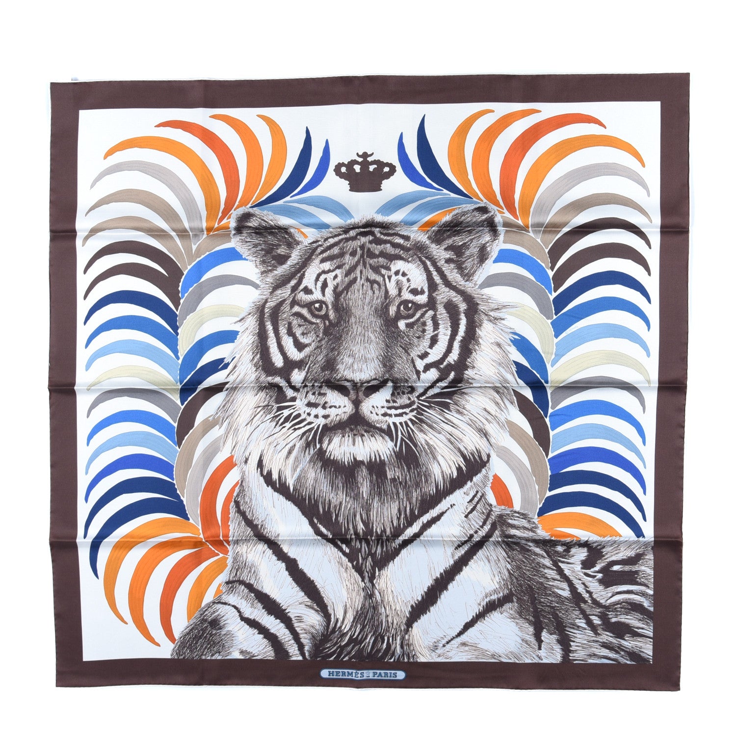 Hermes Silk Double Face Tigre Royal Scarf 90 Marron White Multi 1 of 3