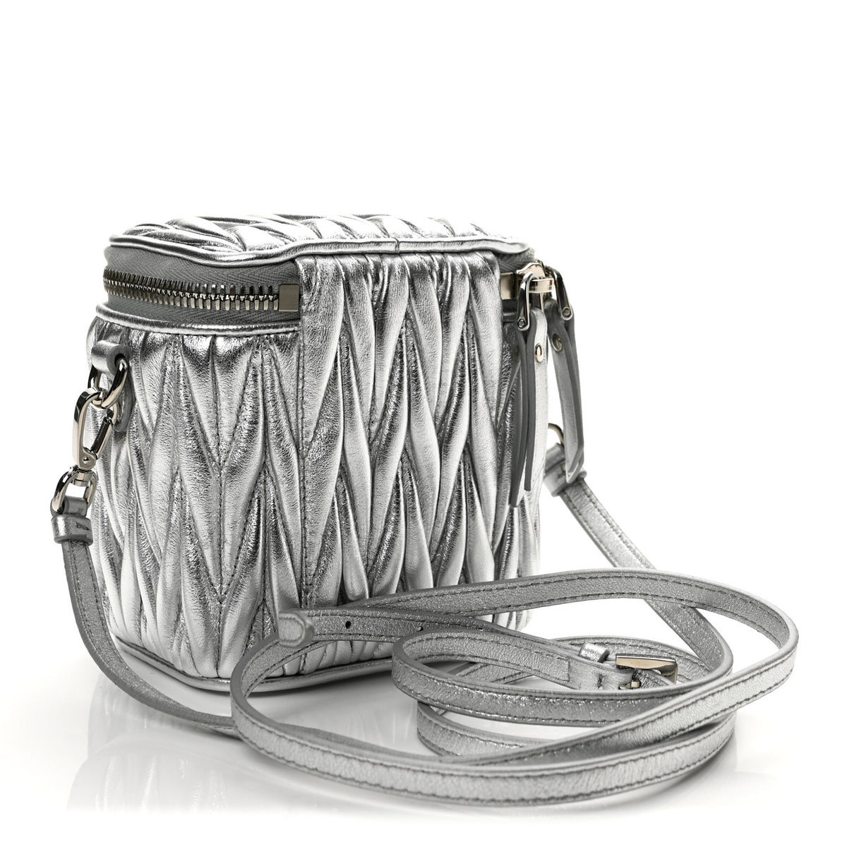 Miu Miu Metallic  Nappa Matelasse Micro Vanity Case Silver 4 of 13