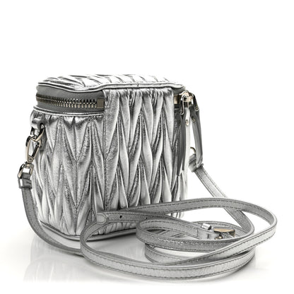 Miu Miu Metallic  Nappa Matelasse Micro Vanity Case Silver 4 of 13