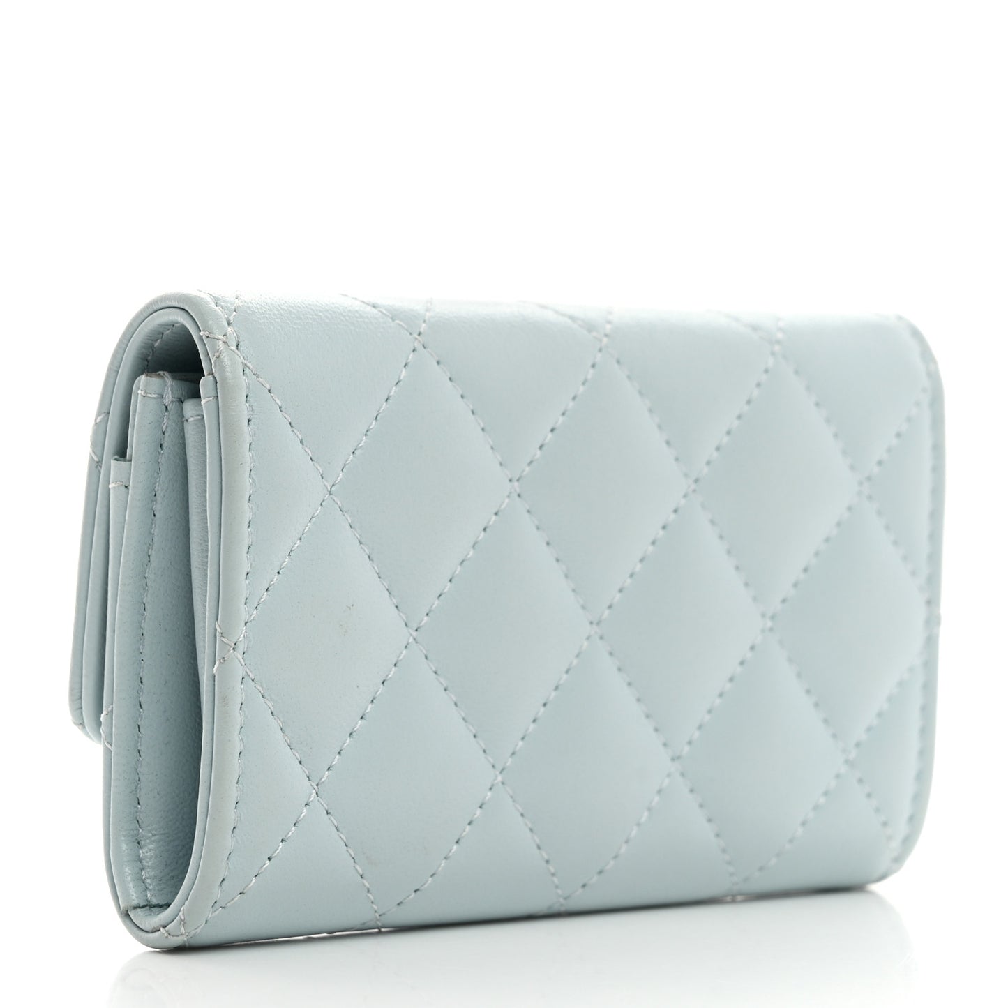 Lambskin Quilted Pearl CC Chanel Flap Card Holder Light Blue