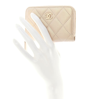 Chanel Iridescent Calfskin Quilted Zip Coin Purse Wallet Beige 2 of 8