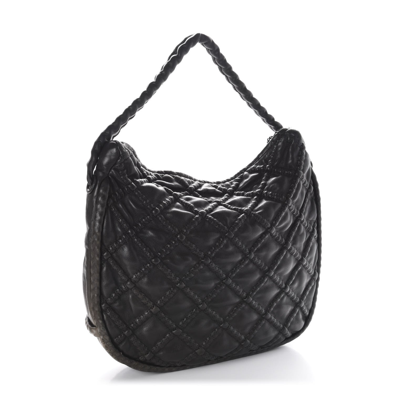 Chanel Quilted Lambskin Hidden Chain Hobo Black 3 of 14