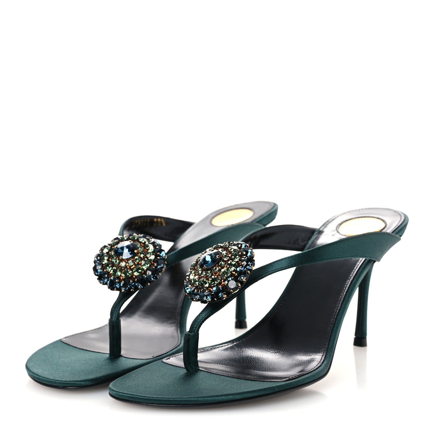 Satin Crystal Bridget Sandals 39.5 Glass Bottle Green