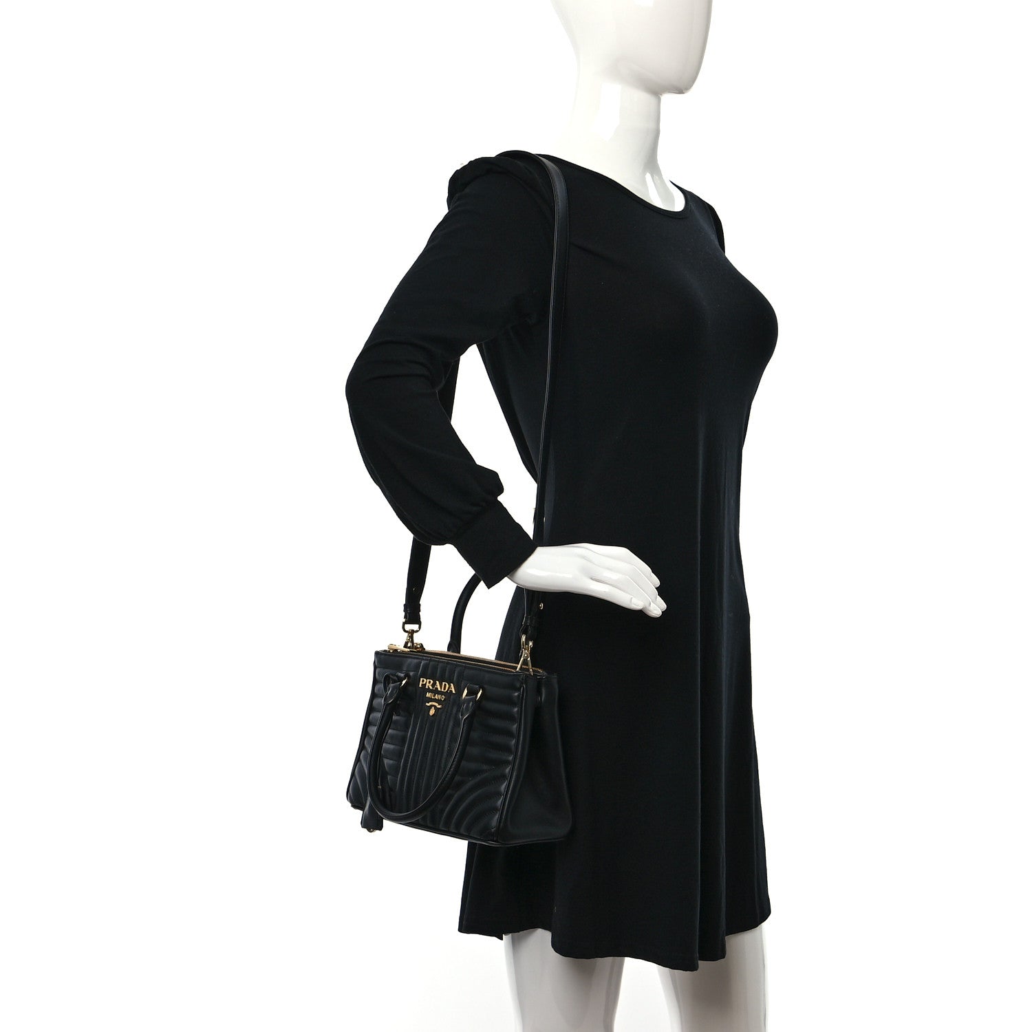Prada Soft Calfskin Diagramme Galleria Double Zip Tote Black 2 of 9