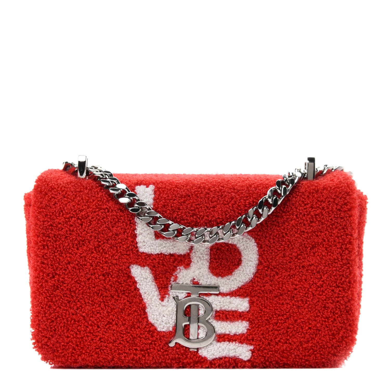 Burberry Cotton Terry Cloth Small Love Lola Bag Red White 1 of 5