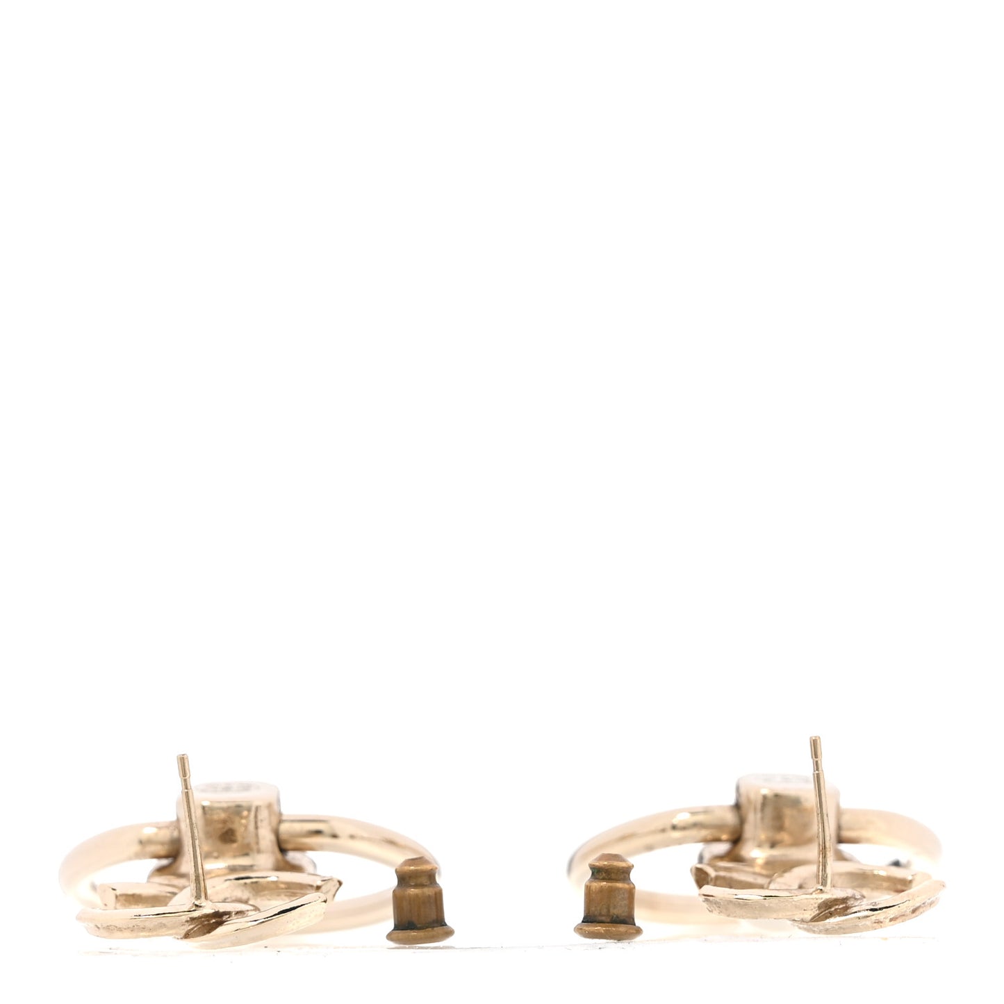 Metal Pearl CC Hoop Drop Earrings Gold