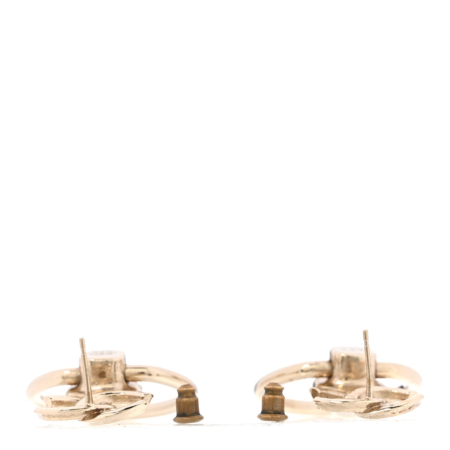 Chanel Metal Pearl CC Hoop Drop Earrings Gold 3 of 5