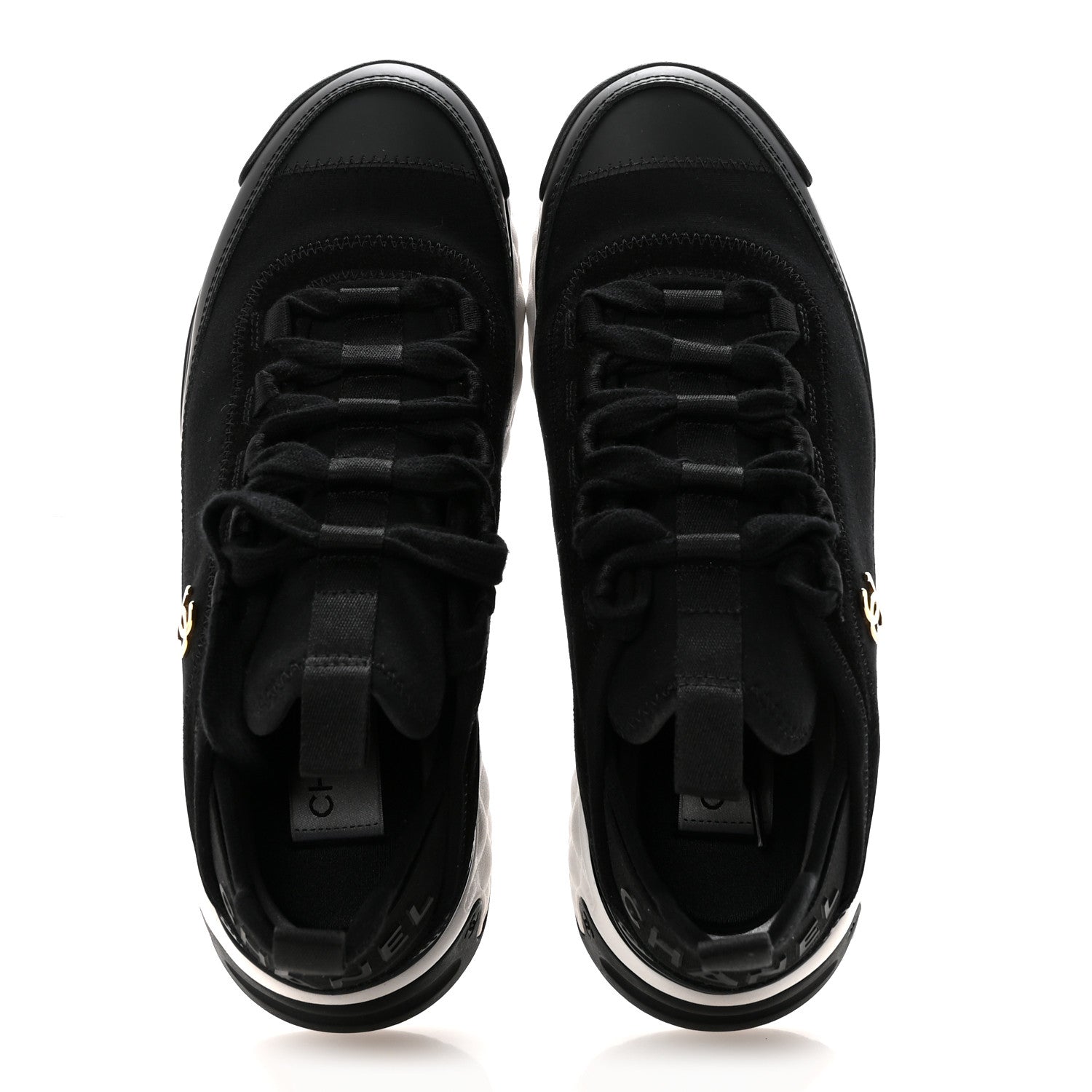 Chanel Velvet Calfskin Mixed Fibers CC Sneakers 36.5 Black 2 of 10