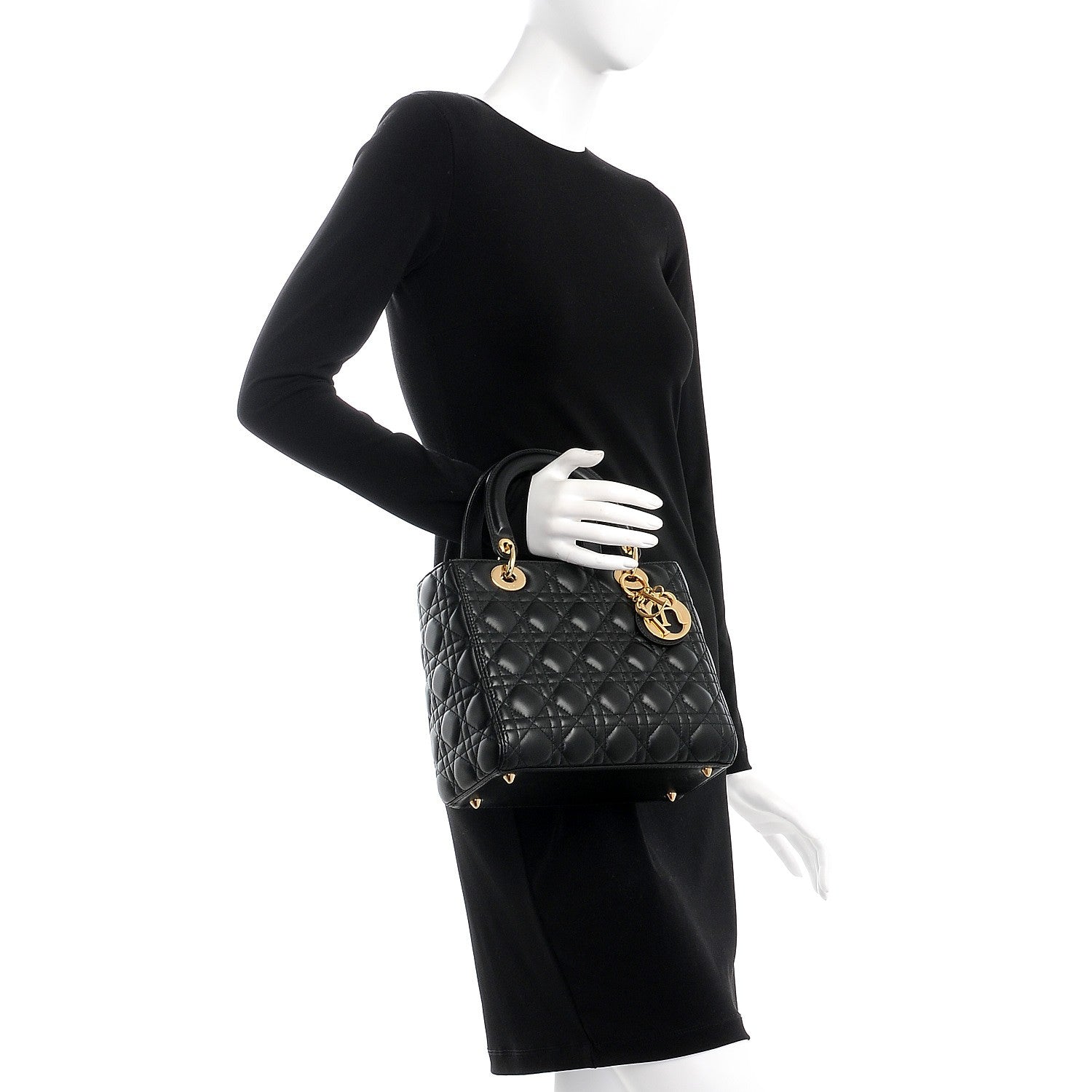Christian Dior Lambskin Cannage Medium Lady Dior Black 3 of 8