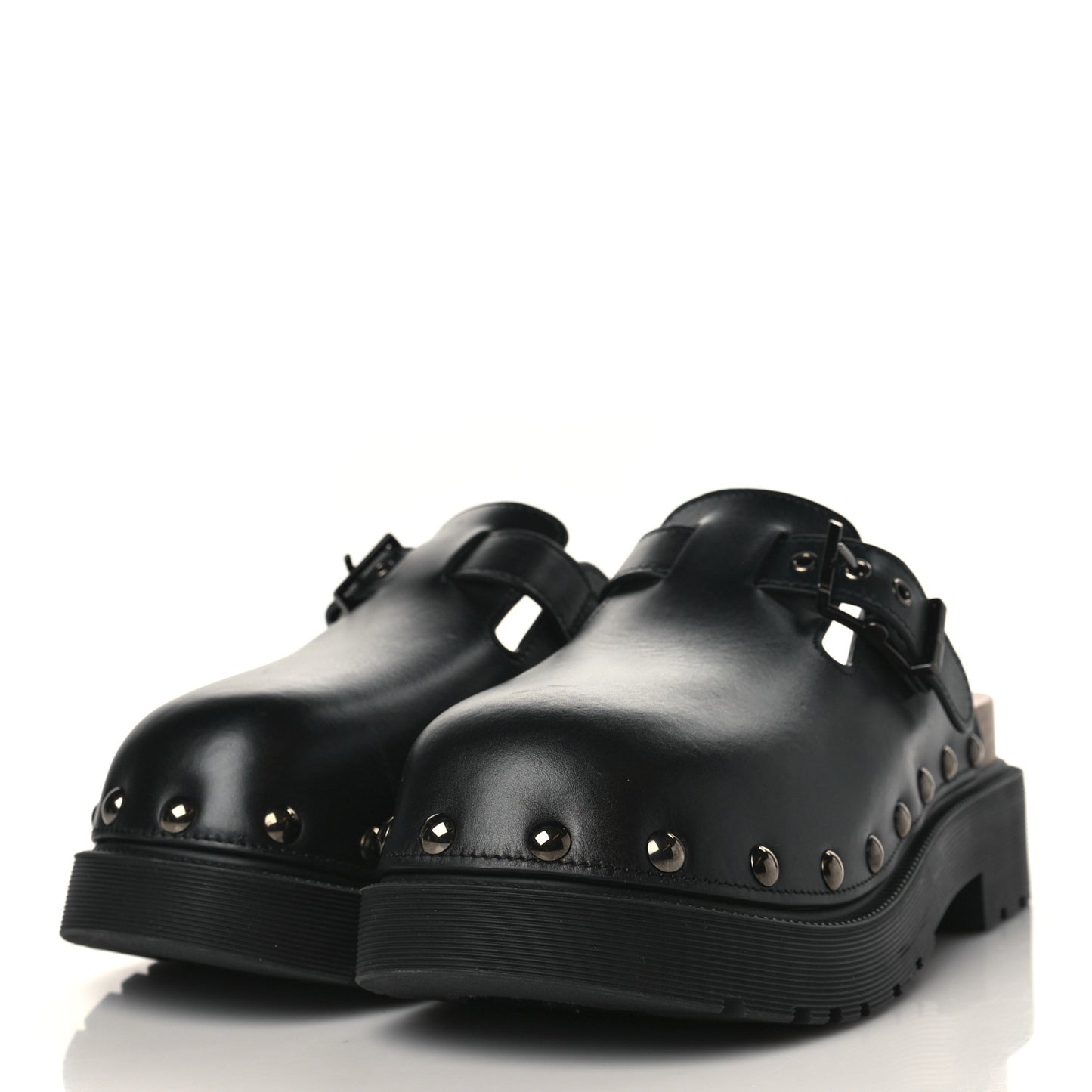 Calfskin Diorquake Buckled Lug Sole 15mm Clogs 38 Black
